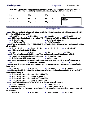 Kiểm tra 15 phút môn Hóa học - Chương Bảng tuần hoàn